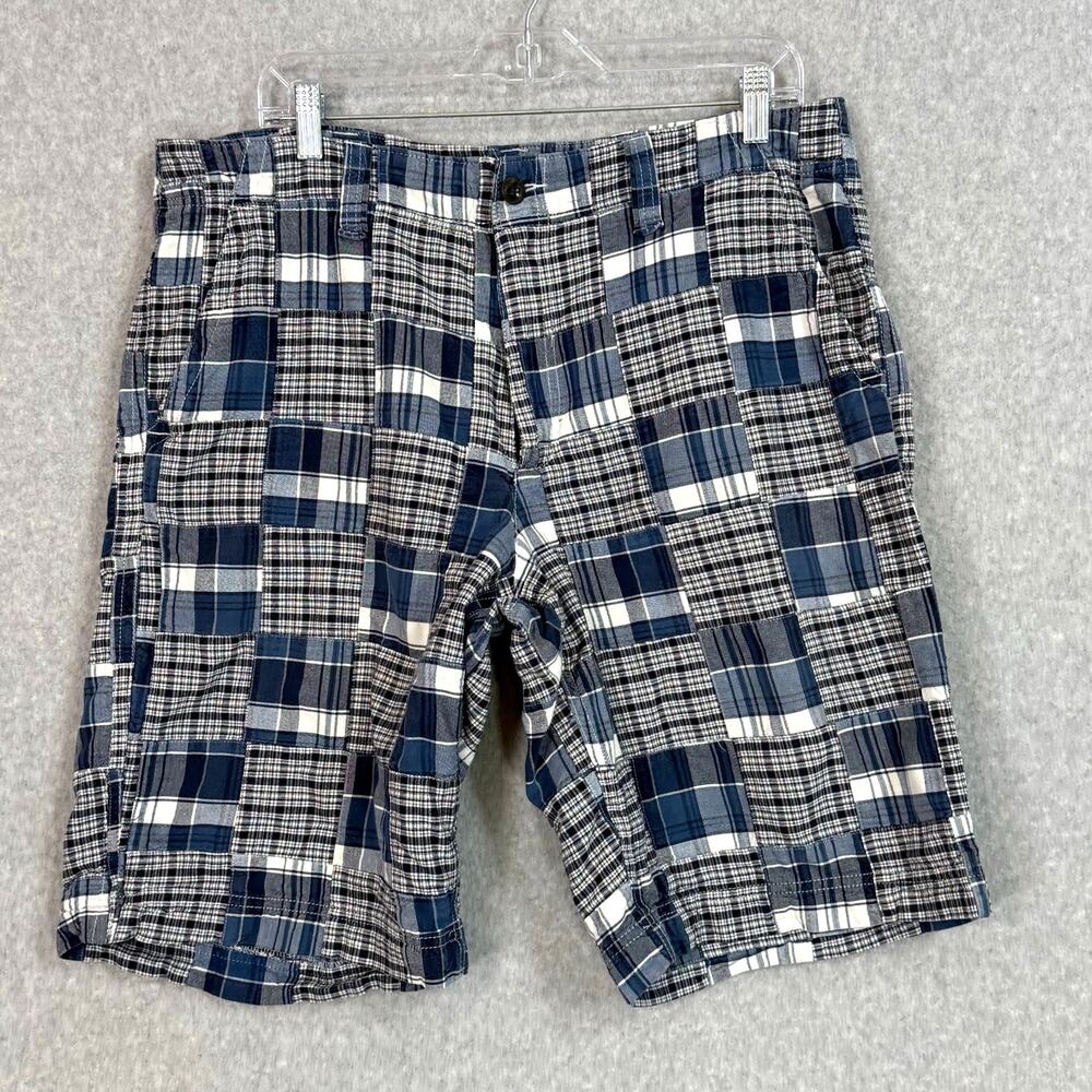 Vtg Y2K Old Navy Shorts 36 Loose Plaid Madras Patchwork Preppy Nautical Boating